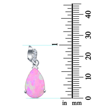 Pear Shape Lab Created Pink Opal Simulated CZ 925 Sterling Silver Charm Pendant